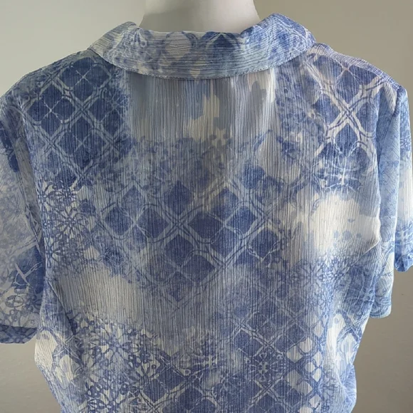 Alfred Dunner Blue Patterned Sheer Blouse - Picture 4 of 8